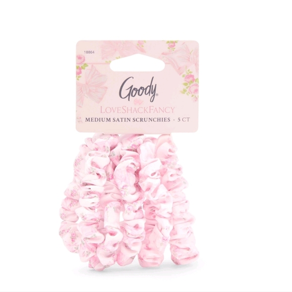 LOVESHACKFANCY Goody Skinny Pink Satin Scrunchies 5pc